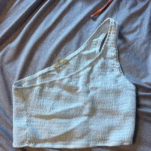 One shoulder white crop top